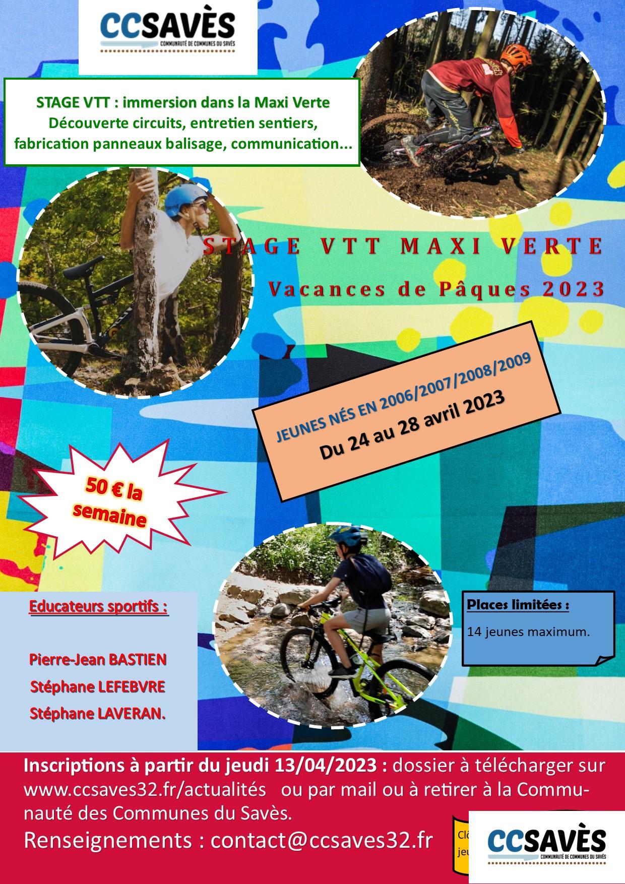 flyer stage VTT Maxi Verte Pâques 2023 année scolaire 2022 2023 - CCSavès32